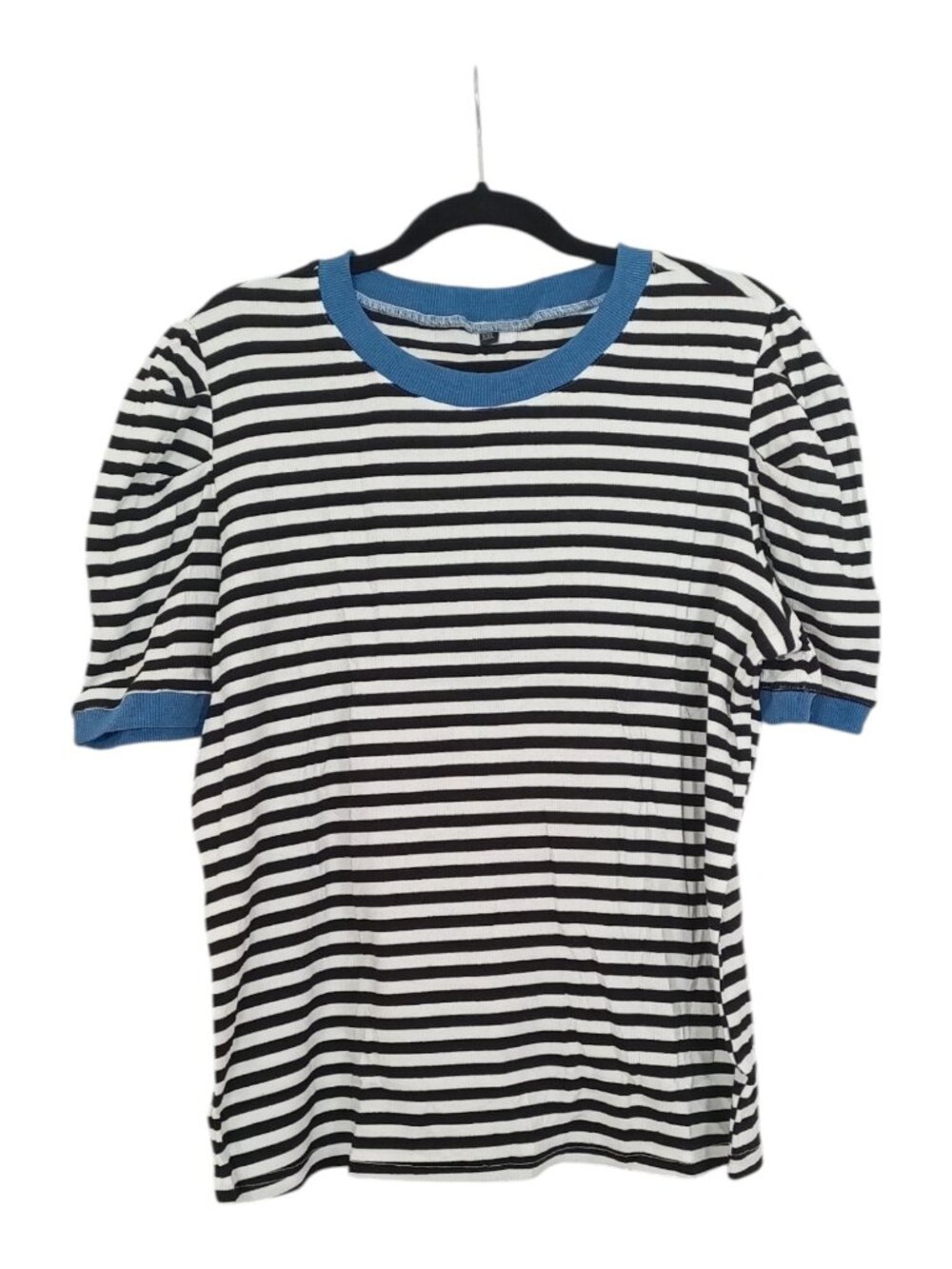 Women's XXL Black White Striped Crewneck Shirt Colorblock Y2K Summer Top Retro T